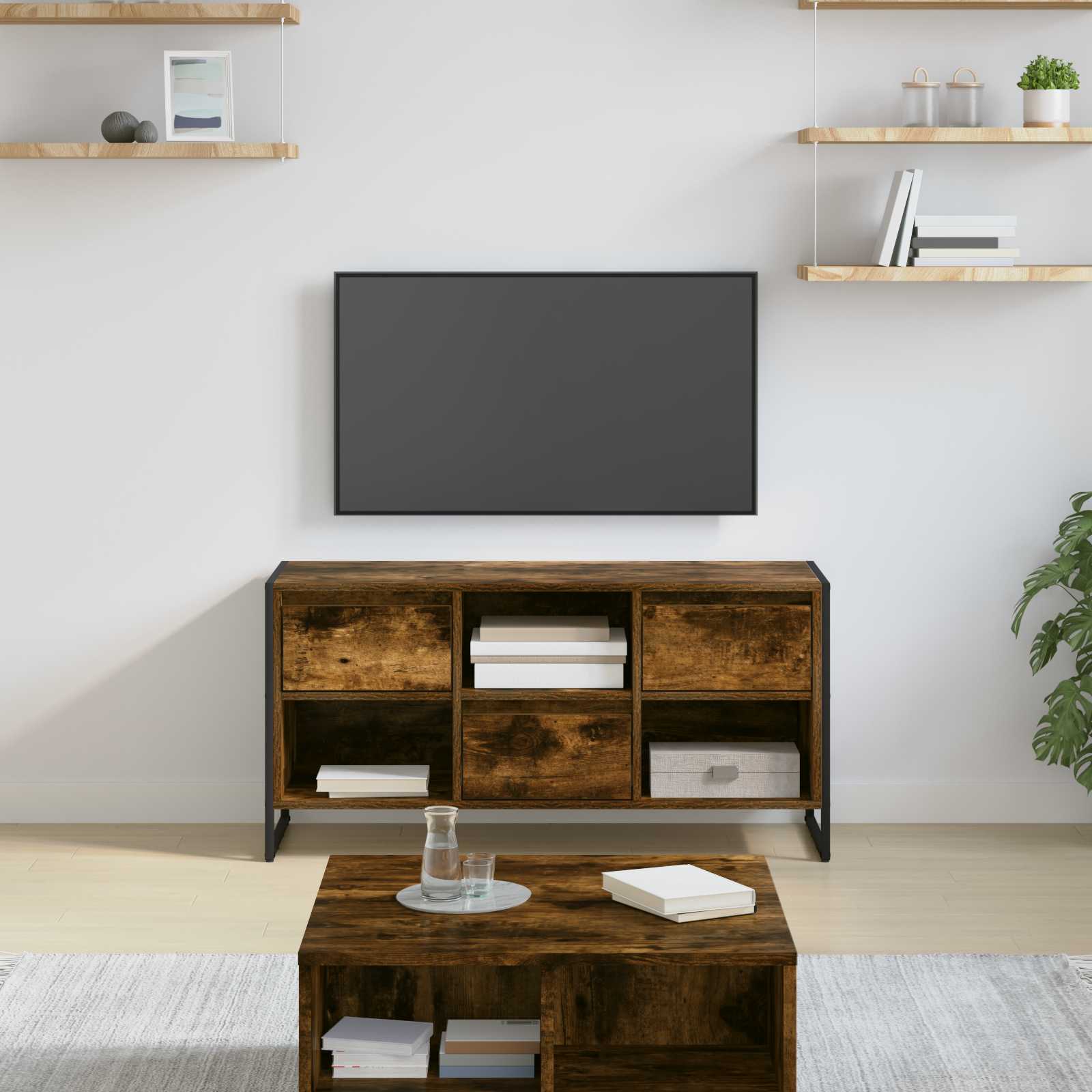 Cabinet TV Stejar fumuriu 100 x 36 x 49,5 cm Lemn compozit GartenMobel Dekor