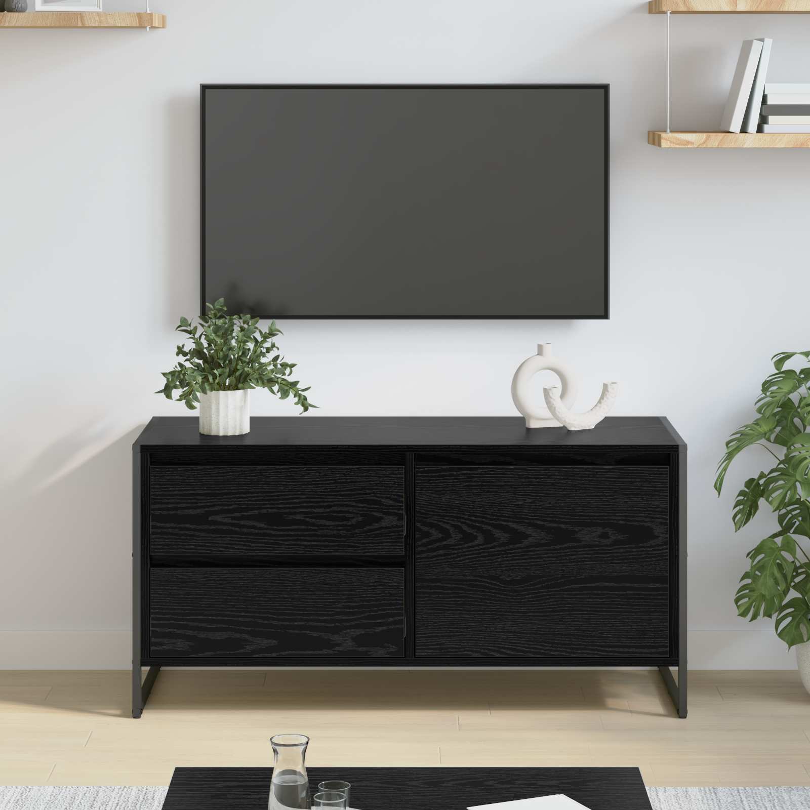 Cabinet TV Stejar Negru 100 x 36 x 49.5 cm Lemn compozit GartenMobel Dekor