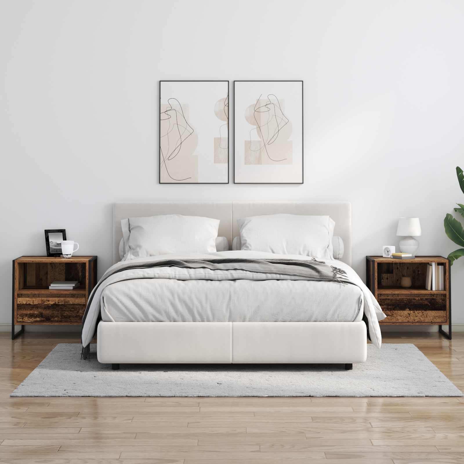 Noptieră 2 pcs Lemn Vechi 50 x 39,5 x 50 cm Lemn compozit GartenMobel Dekor