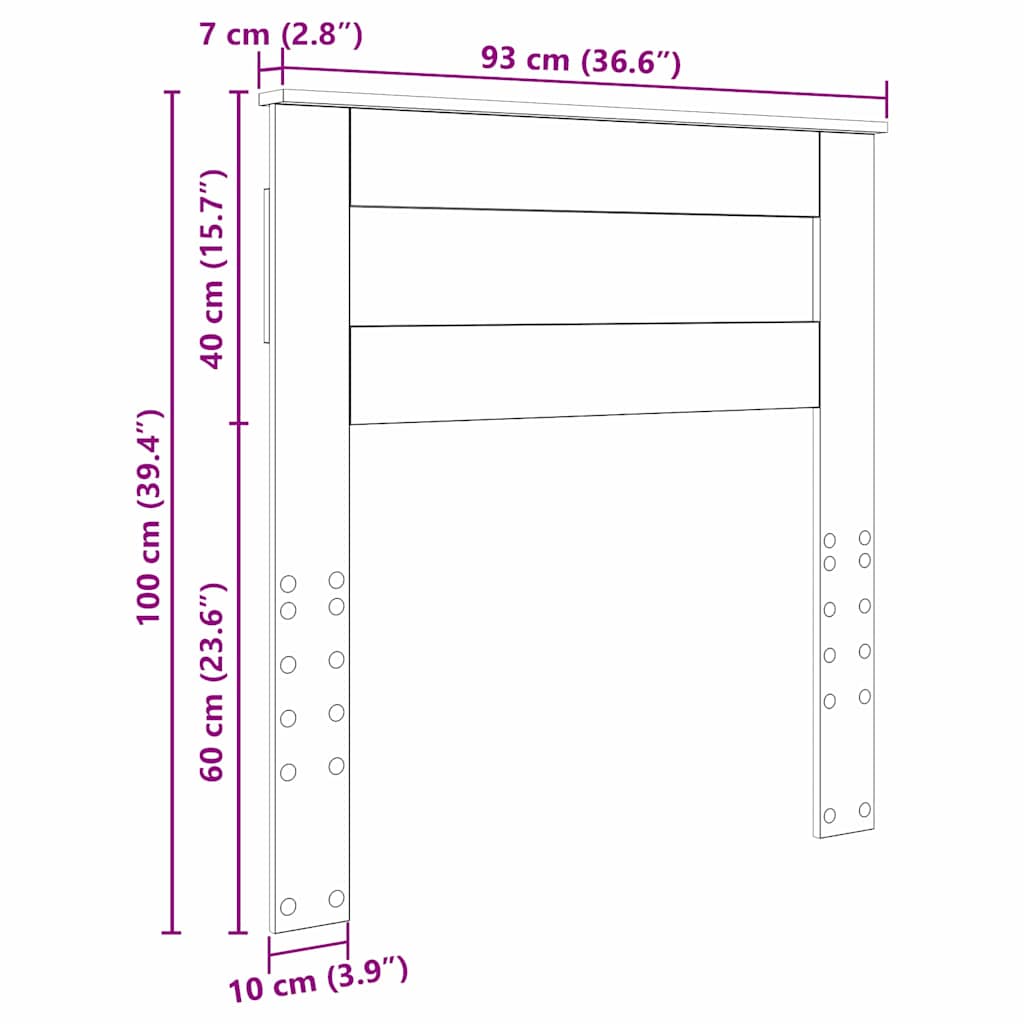 Tăblie cap cu headboard Lemn Vechi 90 cm Lemn compozit GartenMobel Dekor