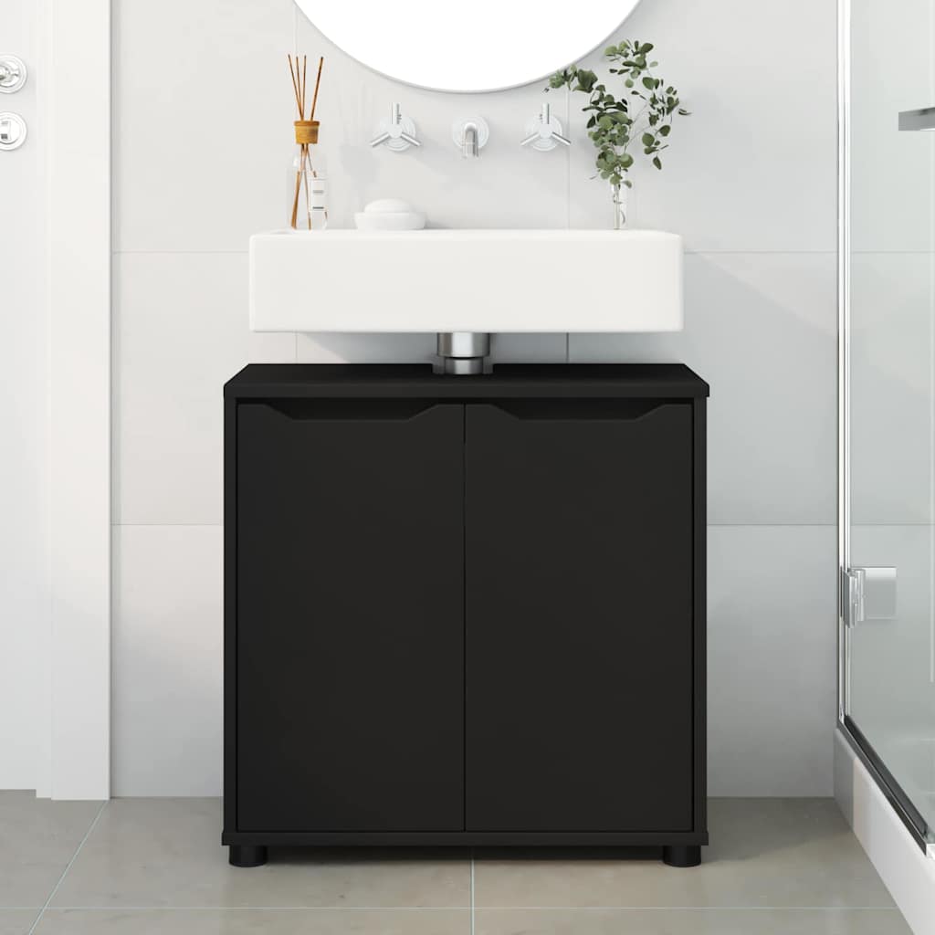 Cabinet pentru chiuvetă de baie cu raft Negru 60 x 30 x 60 cm GartenMobel Dekor