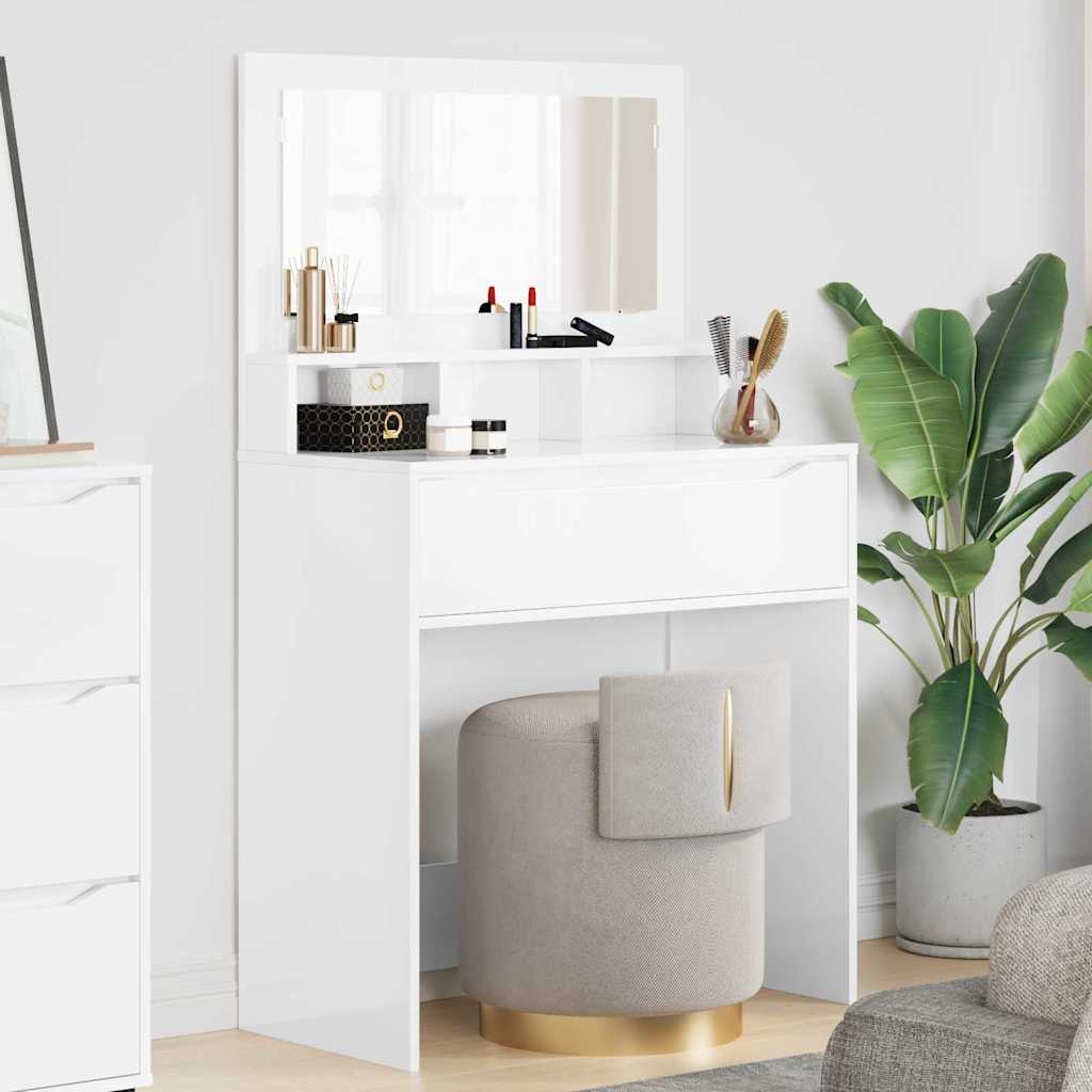 Mese de toaletă pentru dormitor Alb lucios 80 x 39,6 x 135 cm GartenMobel Dekor