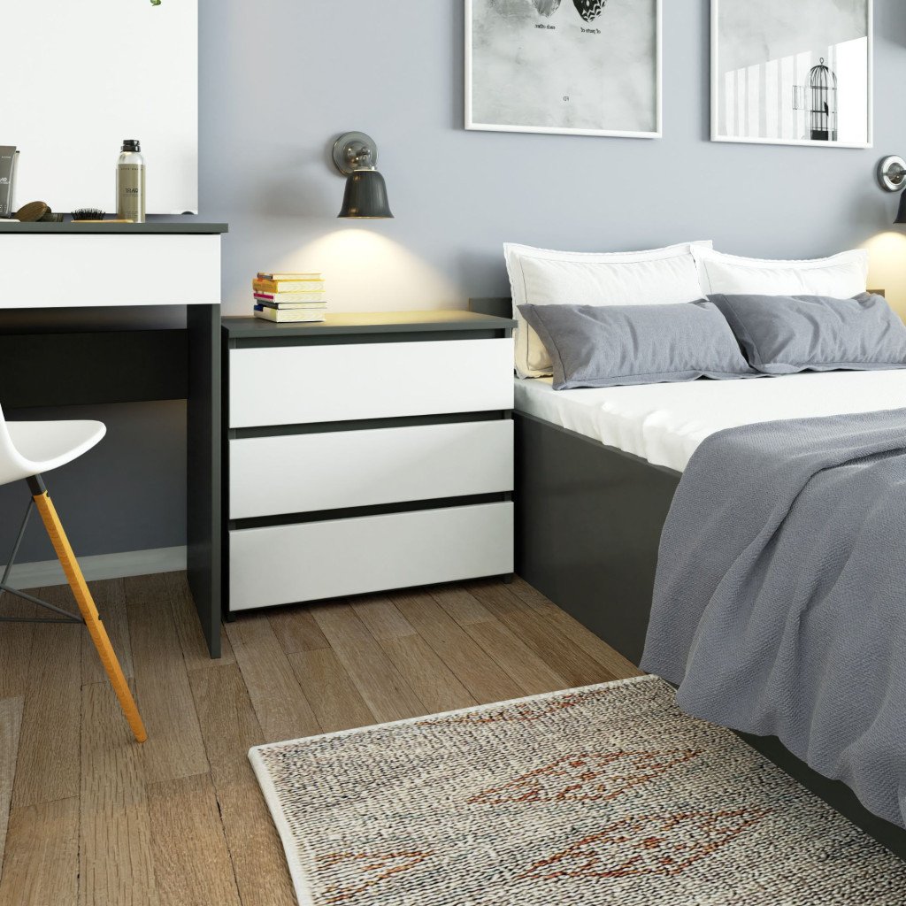 Comoda cu 3 sertare, PAL laminat 16 mm, 60x35x57 cm, gri si alb Household NewTrend