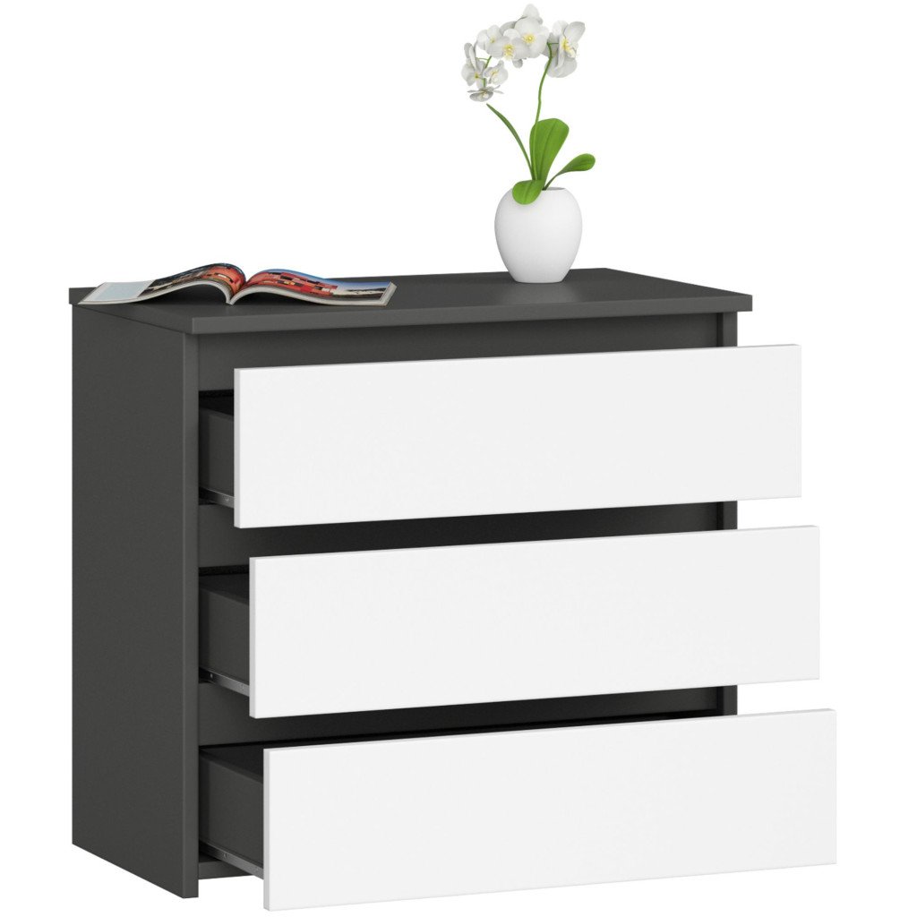 Comoda cu 3 sertare, PAL laminat 16 mm, 60x35x57 cm, gri si alb Household NewTrend