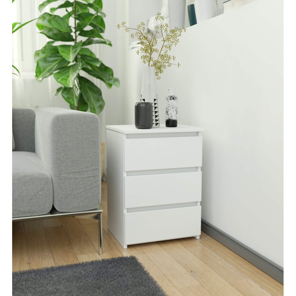 Noptiera cu 3 sertare, PAL laminat 16 mm, 40x35x57 cm, alb Household NewTrend