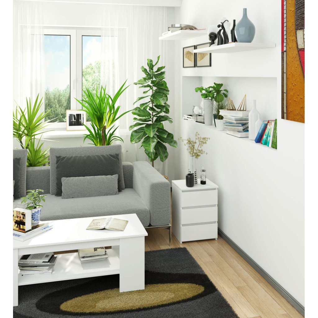 Noptiera cu 3 sertare, PAL laminat 16 mm, 40x35x57 cm, alb Household NewTrend