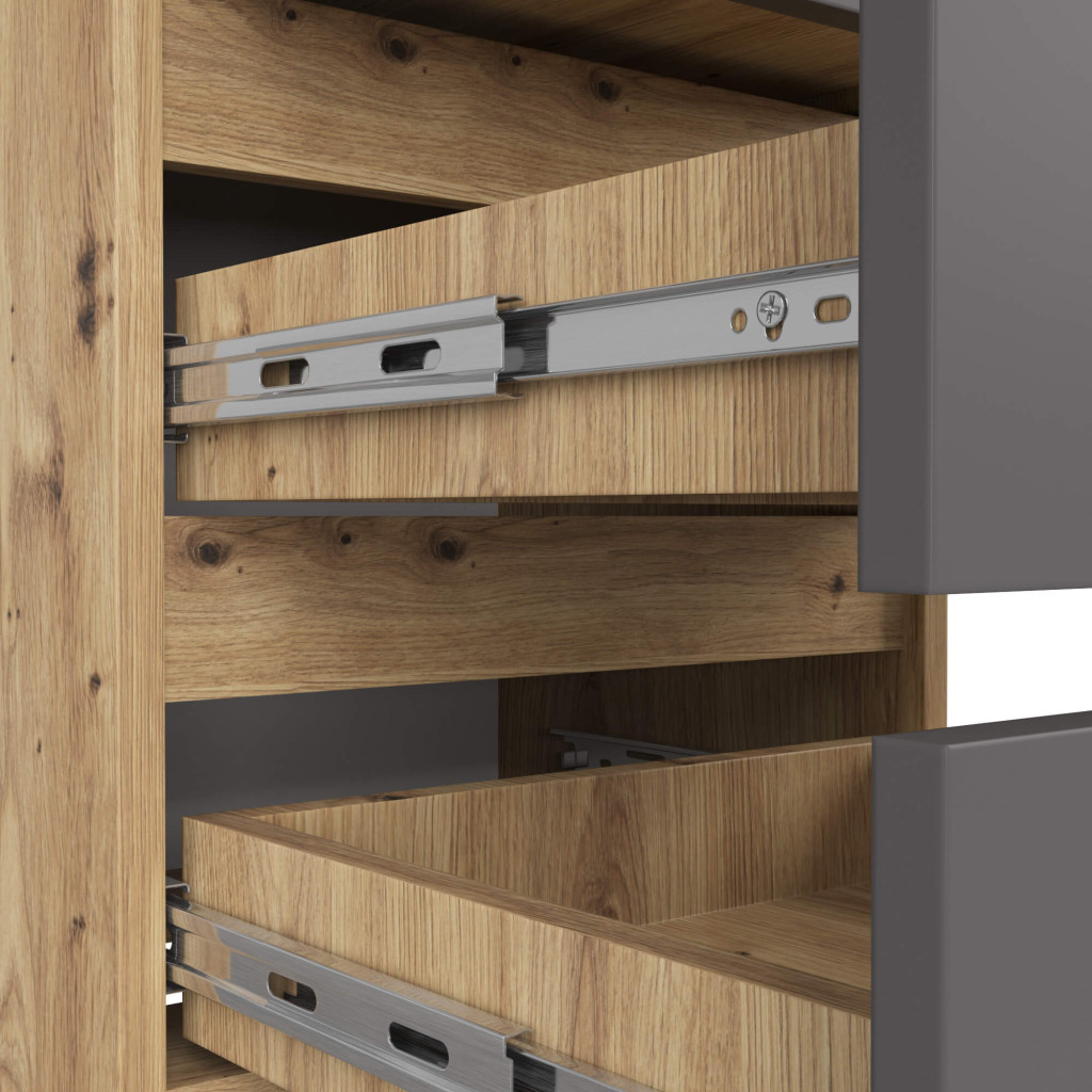 Noptiera cu 3 sertare, PAL laminat 16 mm, 40x35x57 cm, stejar artisan si gri Household NewTrend