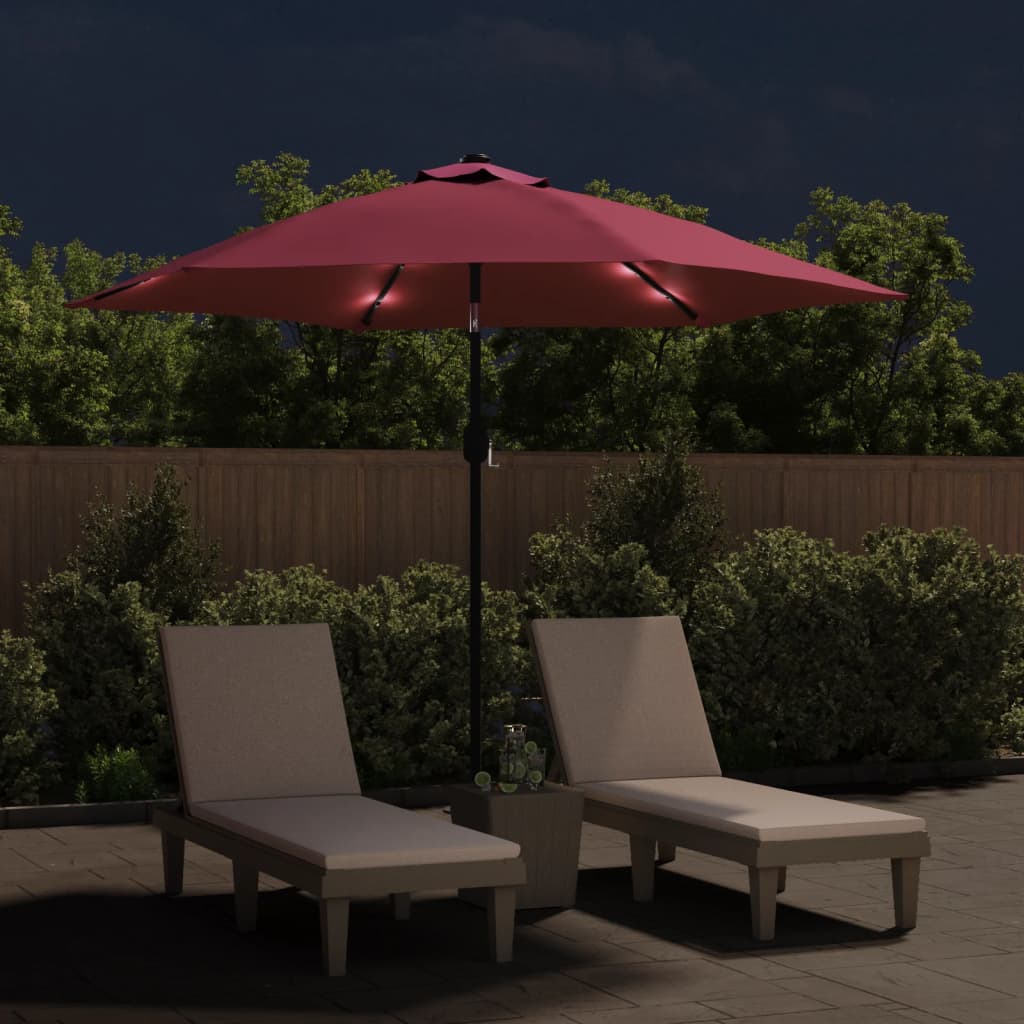 Umbrelă de soare cu LED-uri și stâlp oțel, roșu bordo, 300 cm GartenMobel Dekor