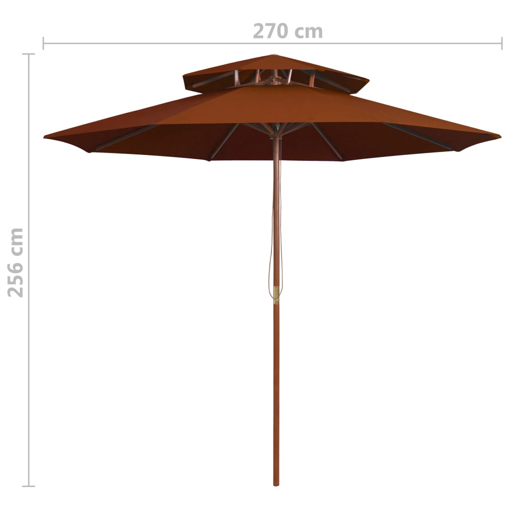 Umbrelă de soare dublă, stâlp din lemn, cărămiziu, 270 cm GartenMobel Dekor