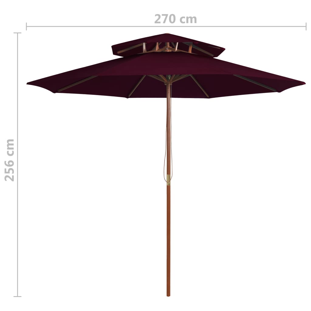 Umbrelă de soare dublă, stâlp din lemn, roșu bordo, 270 cm GartenMobel Dekor