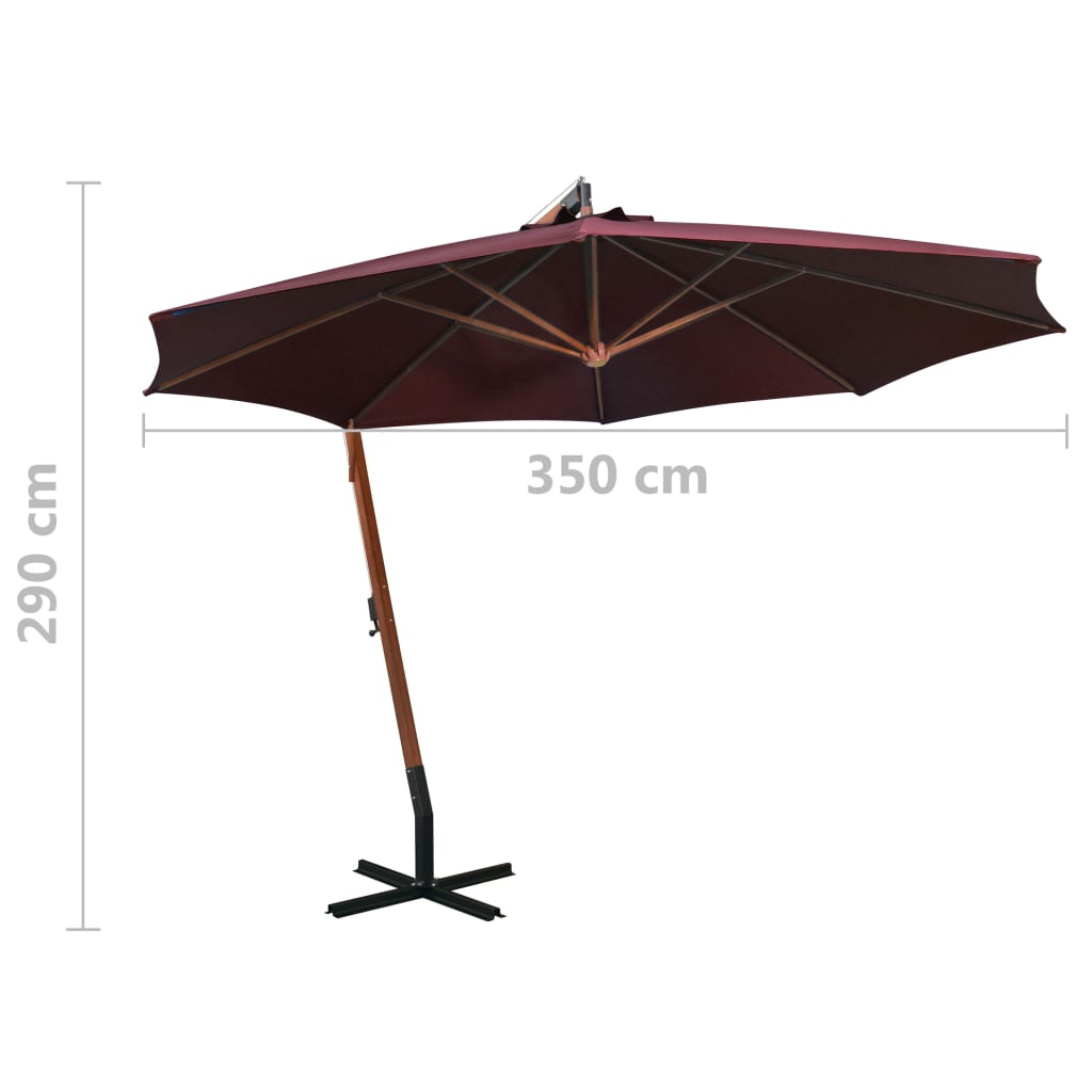 Umbrelă suspendată cu stâlp, roșu bordo, 3,5x2,9 m, lemn brad GartenMobel Dekor