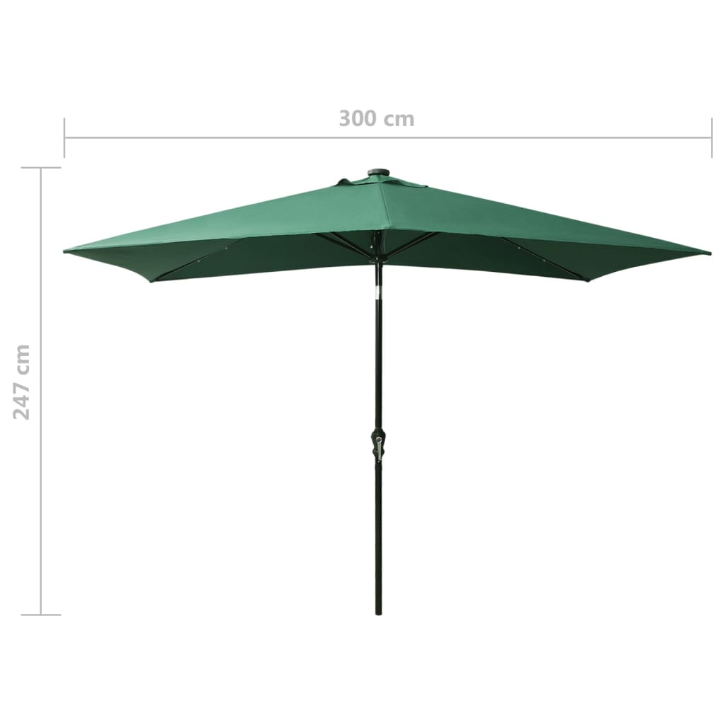 Umbrelă de soare cu stâlp din oțel & LED-uri, verde, 2x3 m GartenMobel Dekor
