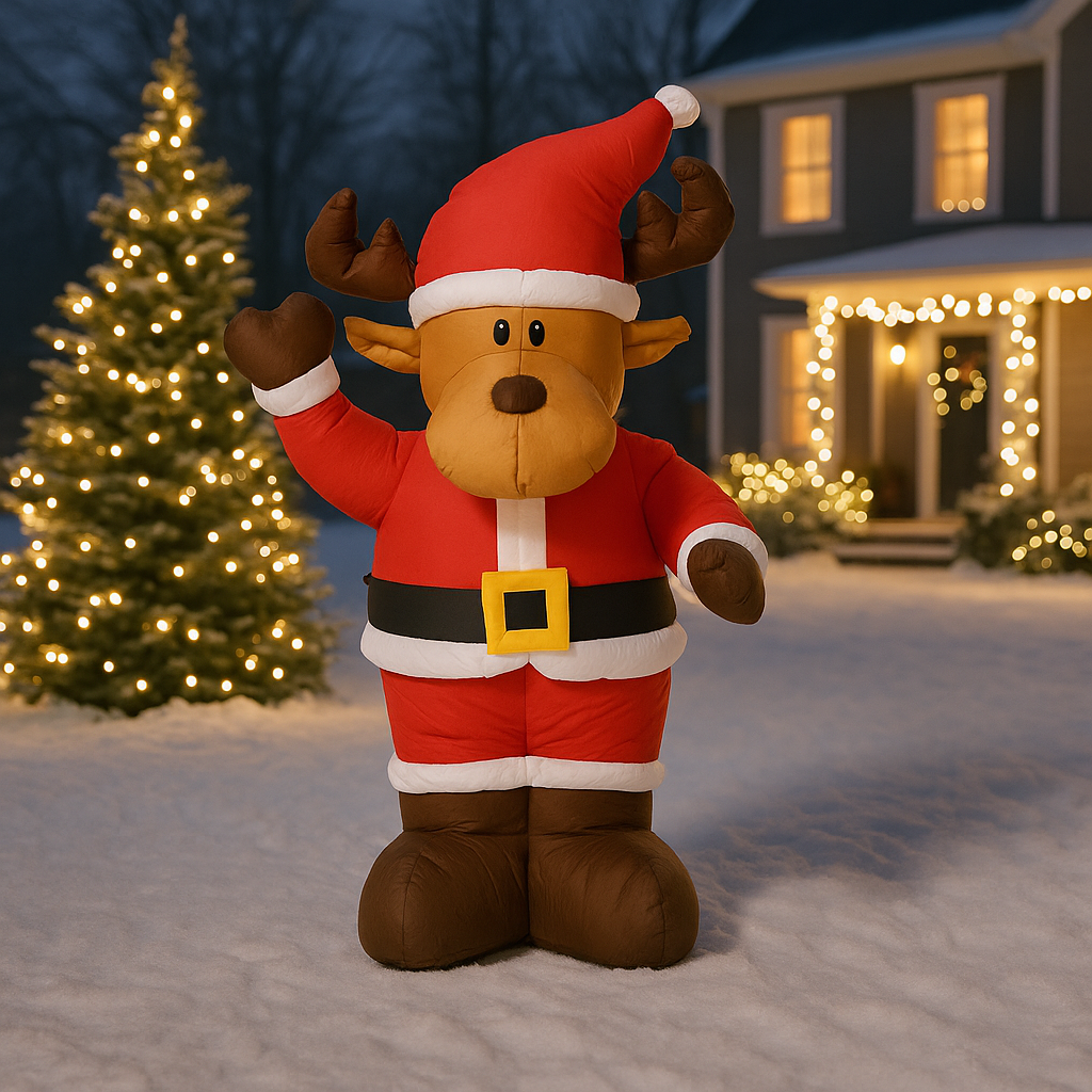 Ren gonflabil de exterior gonflabil, iluminare LED, 135 cm, cu compresor integrat, iluminare alba Household NewTrend