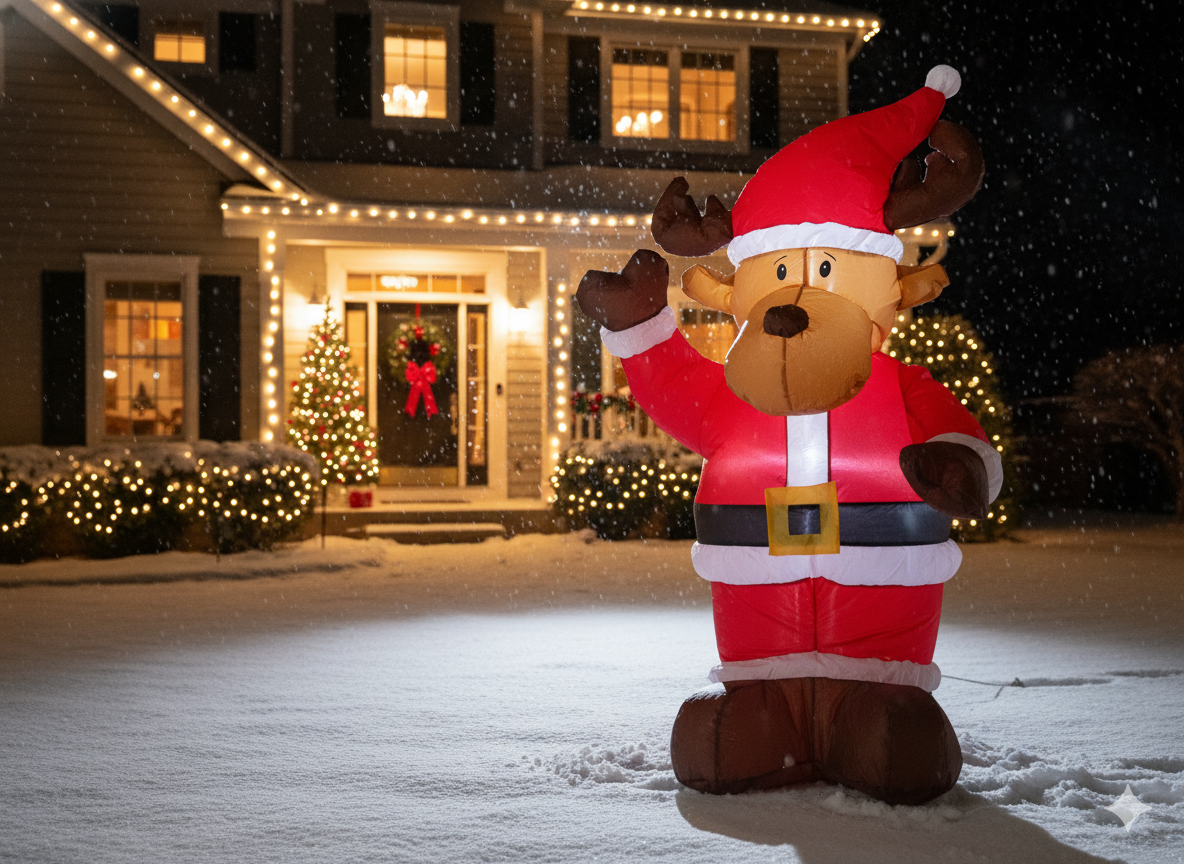 Ren gonflabil de exterior gonflabil, iluminare LED, 135 cm, cu compresor integrat, iluminare alba Household NewTrend