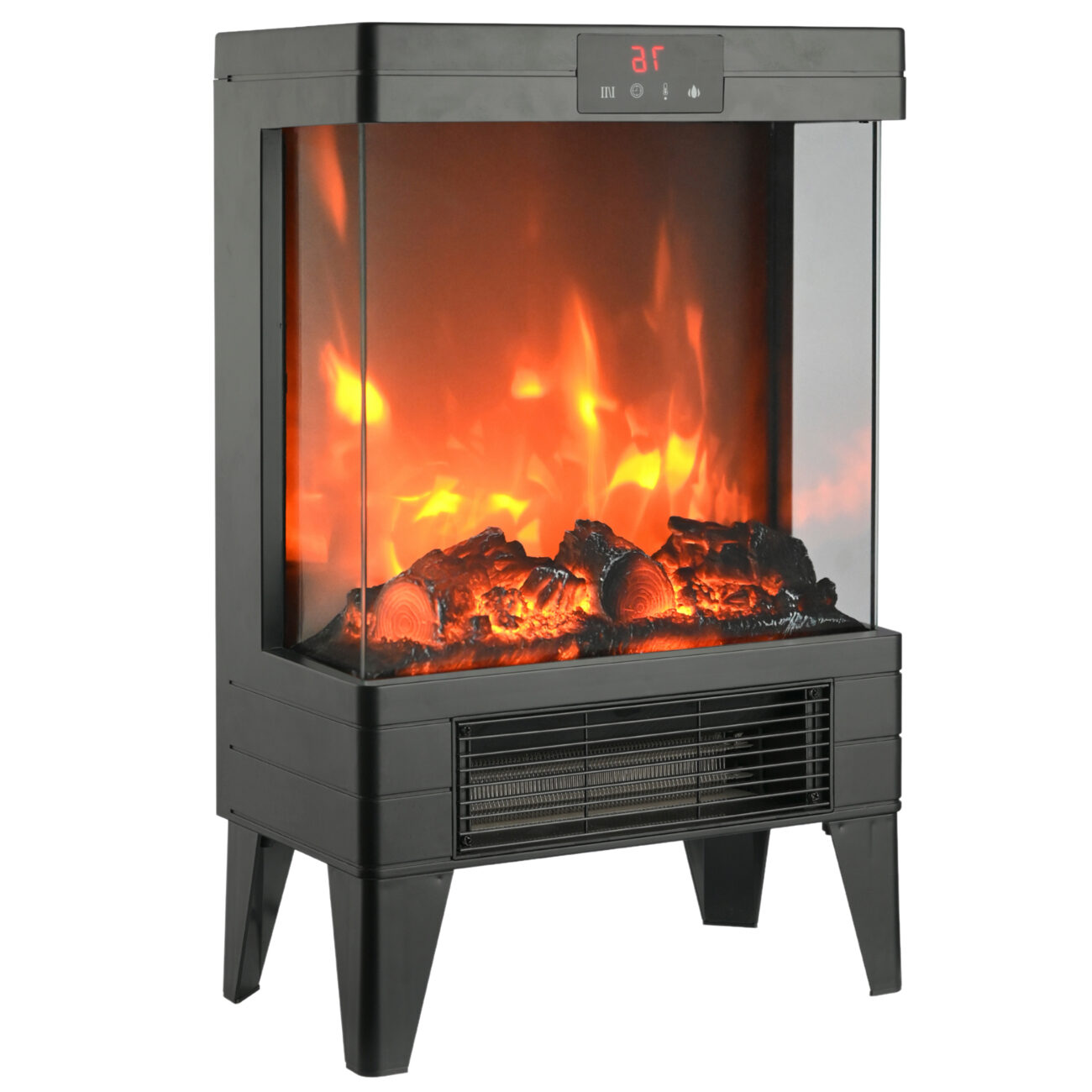 Semineu electric 2000W cu efect de flacara, termostat digital si timer, telecomanda, 52x32x18 cm, negru Household NewTrend