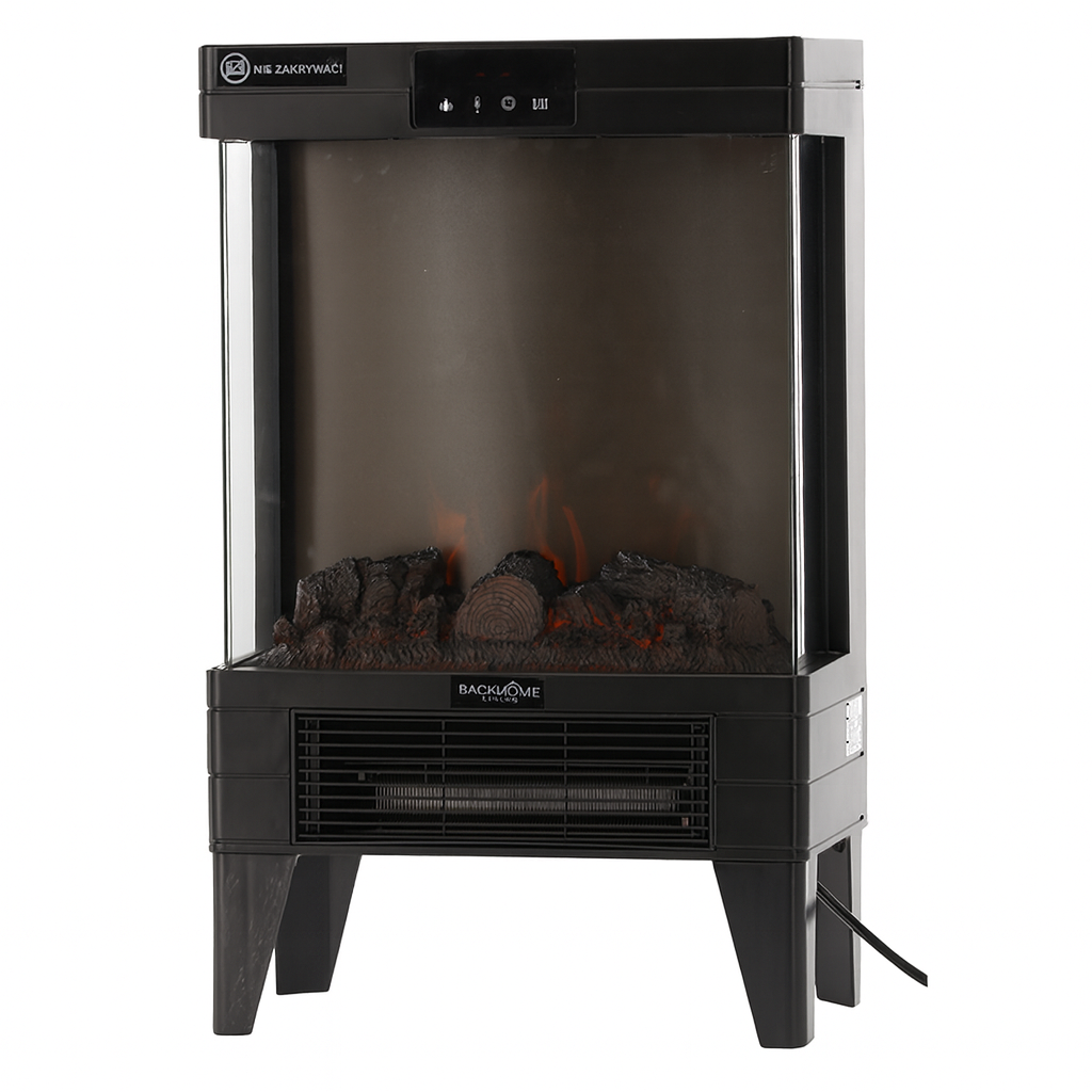 Semineu electric 2000W cu efect de flacara, termostat digital si timer, telecomanda, 52x32x18 cm, negru Household NewTrend