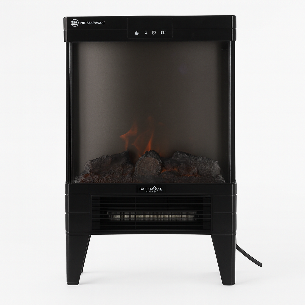 Semineu electric 2000W cu efect de flacara, termostat digital si timer, telecomanda, 52x32x18 cm, negru Household NewTrend