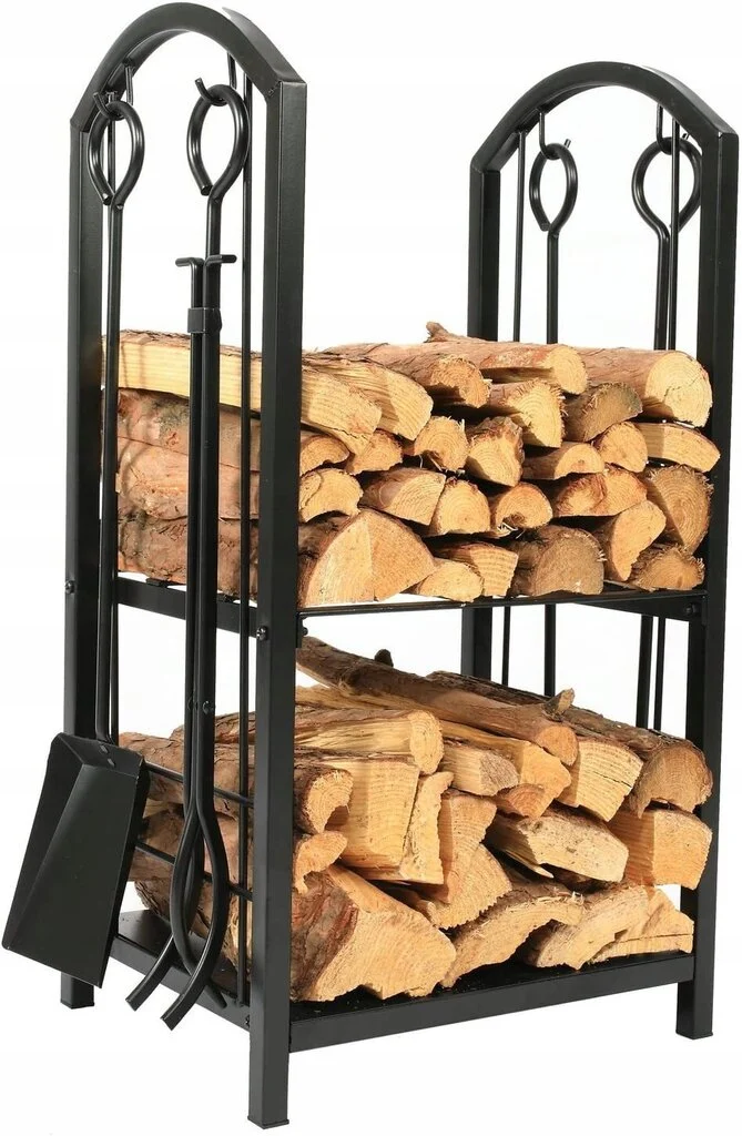Suport metalic pentru lemne de foc cu 4 accesorii, 74x40x30 cm, negru Household NewTrend
