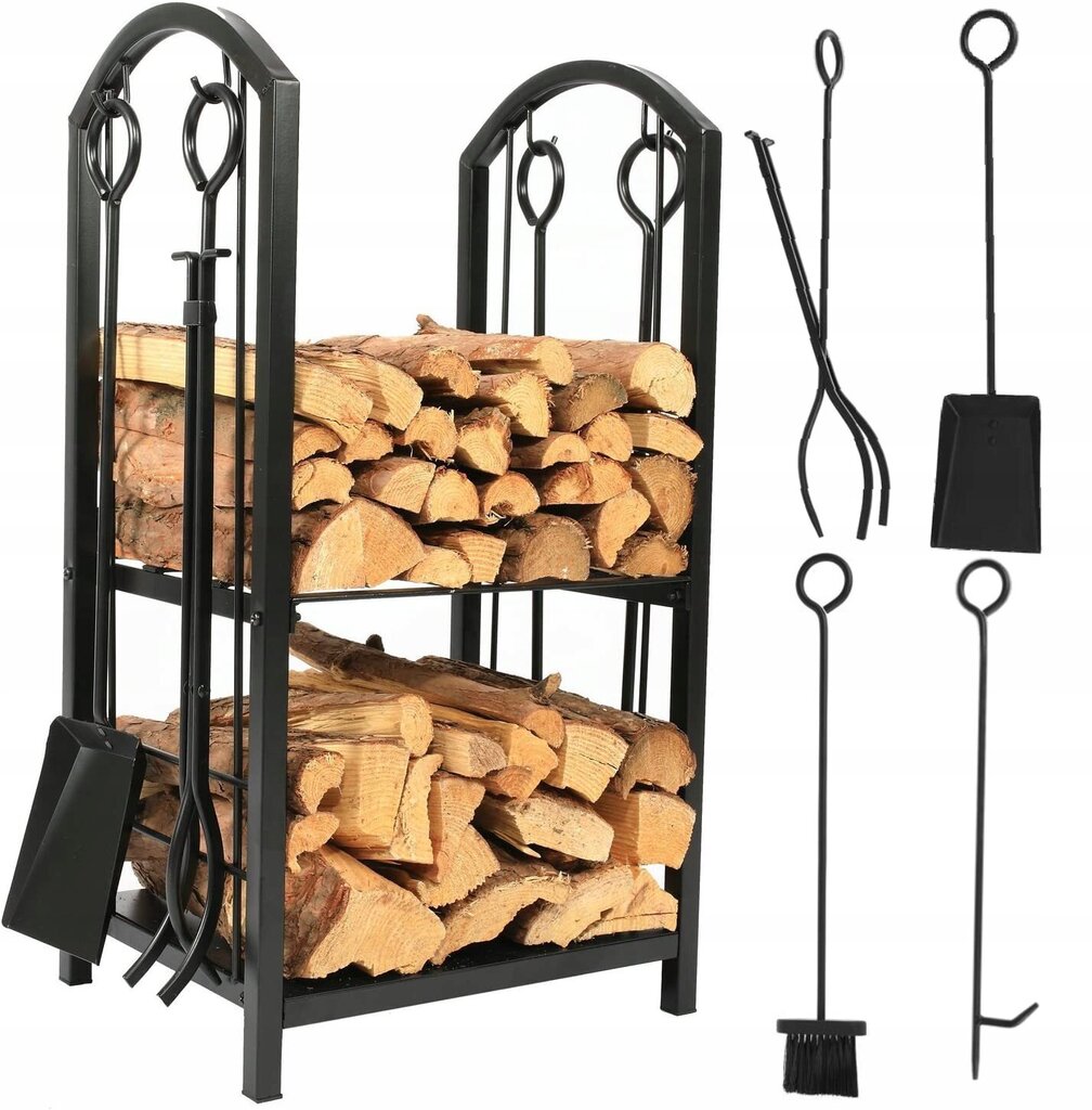 Suport metalic pentru lemne de foc cu 4 accesorii, 74x40x30 cm, negru Household NewTrend
