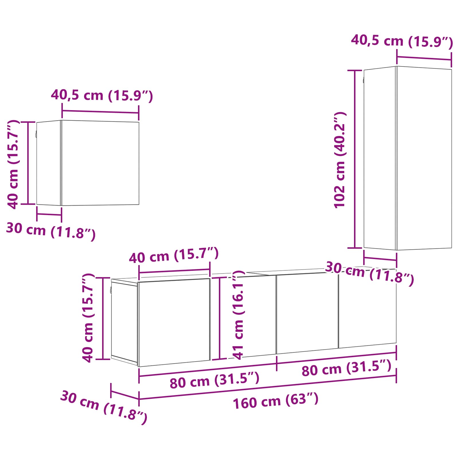 Cabinet TV Pe perete 4 pcs Stejar Artizanal Lemn compozit GartenMobel Dekor