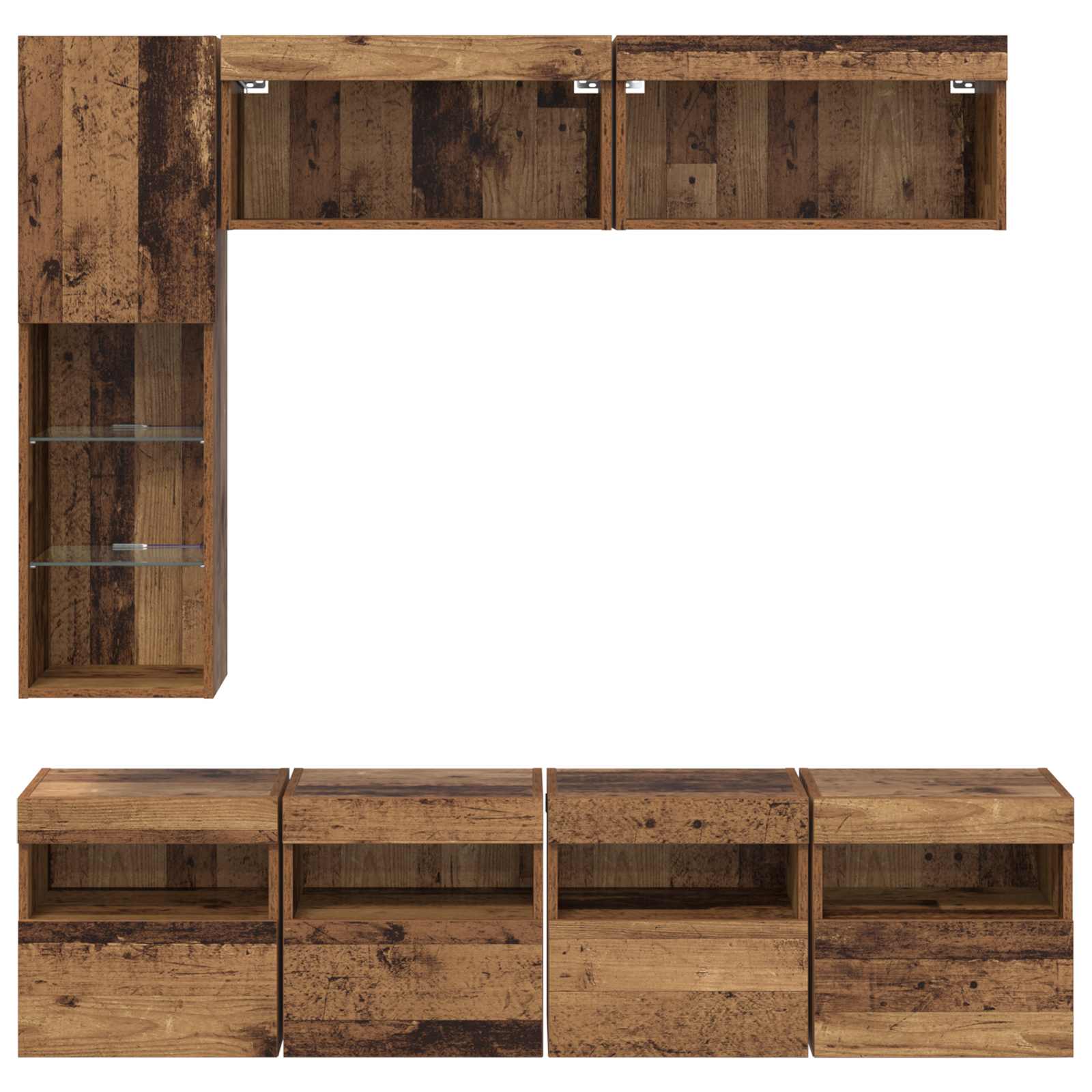 Cabinet TV Pe perete 7 pcs Lemn Vechi Lemn compozit GartenMobel Dekor