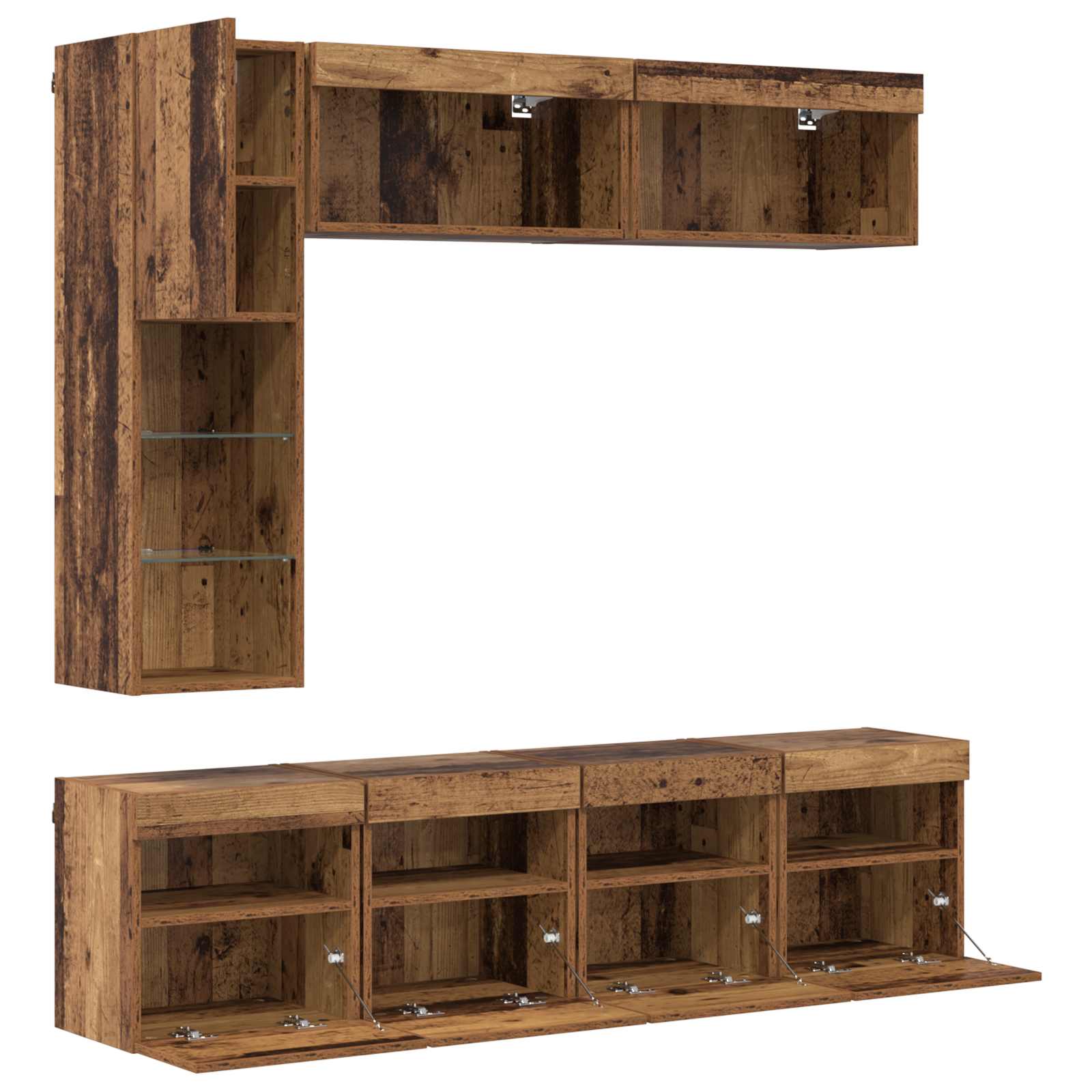 Cabinet TV Pe perete 7 pcs Lemn Vechi Lemn compozit GartenMobel Dekor