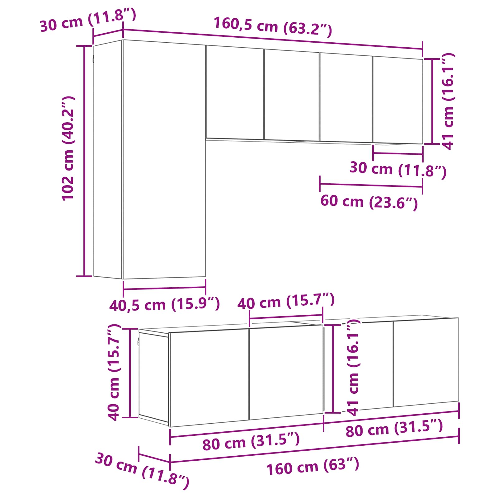 Unitate TV de Perete 5 pcs Stejar Artizanal Lemn compozit GartenMobel Dekor