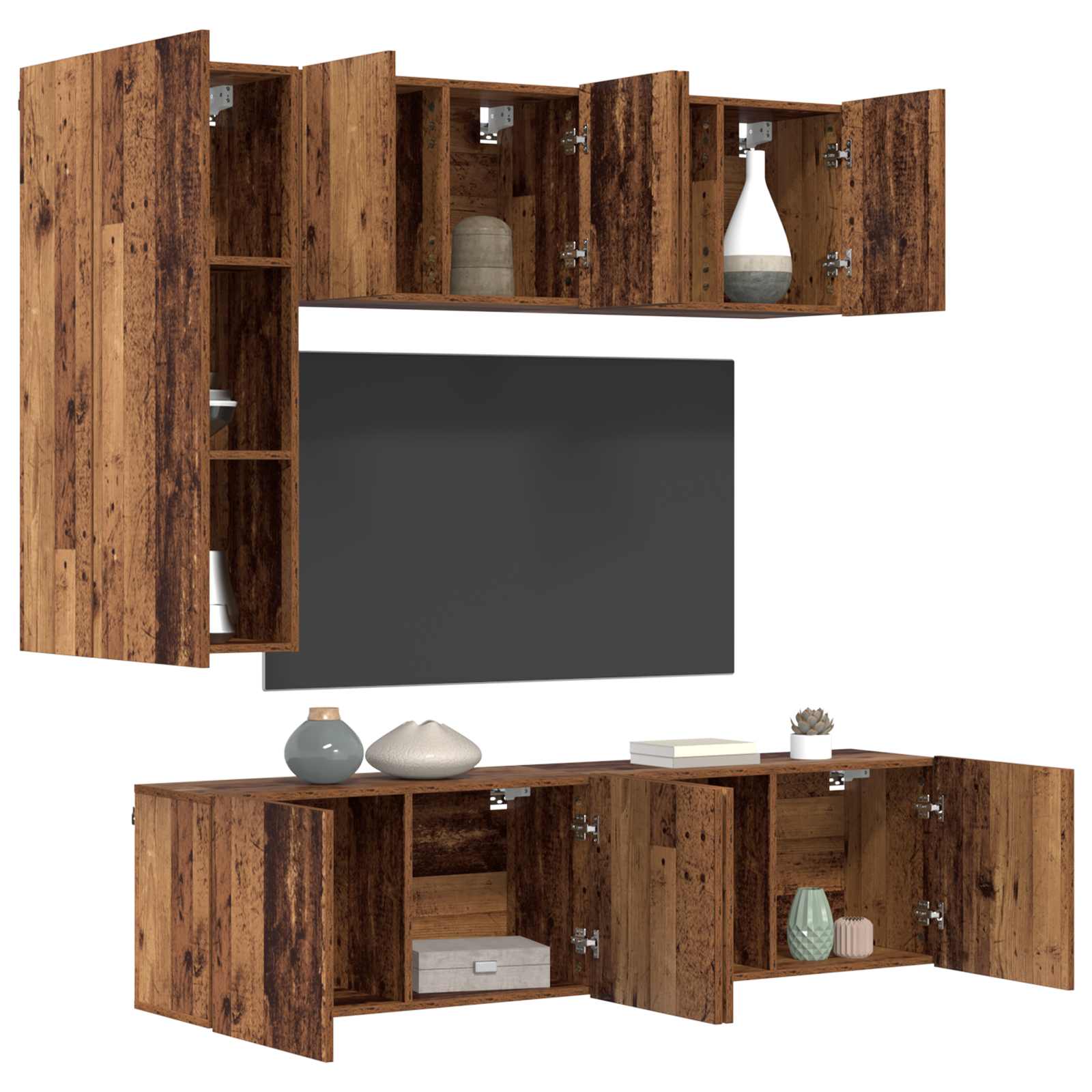 Unitate TV de Perete Pe perete 5 pcs Lemn Vechi Lemn compozit GartenMobel Dekor