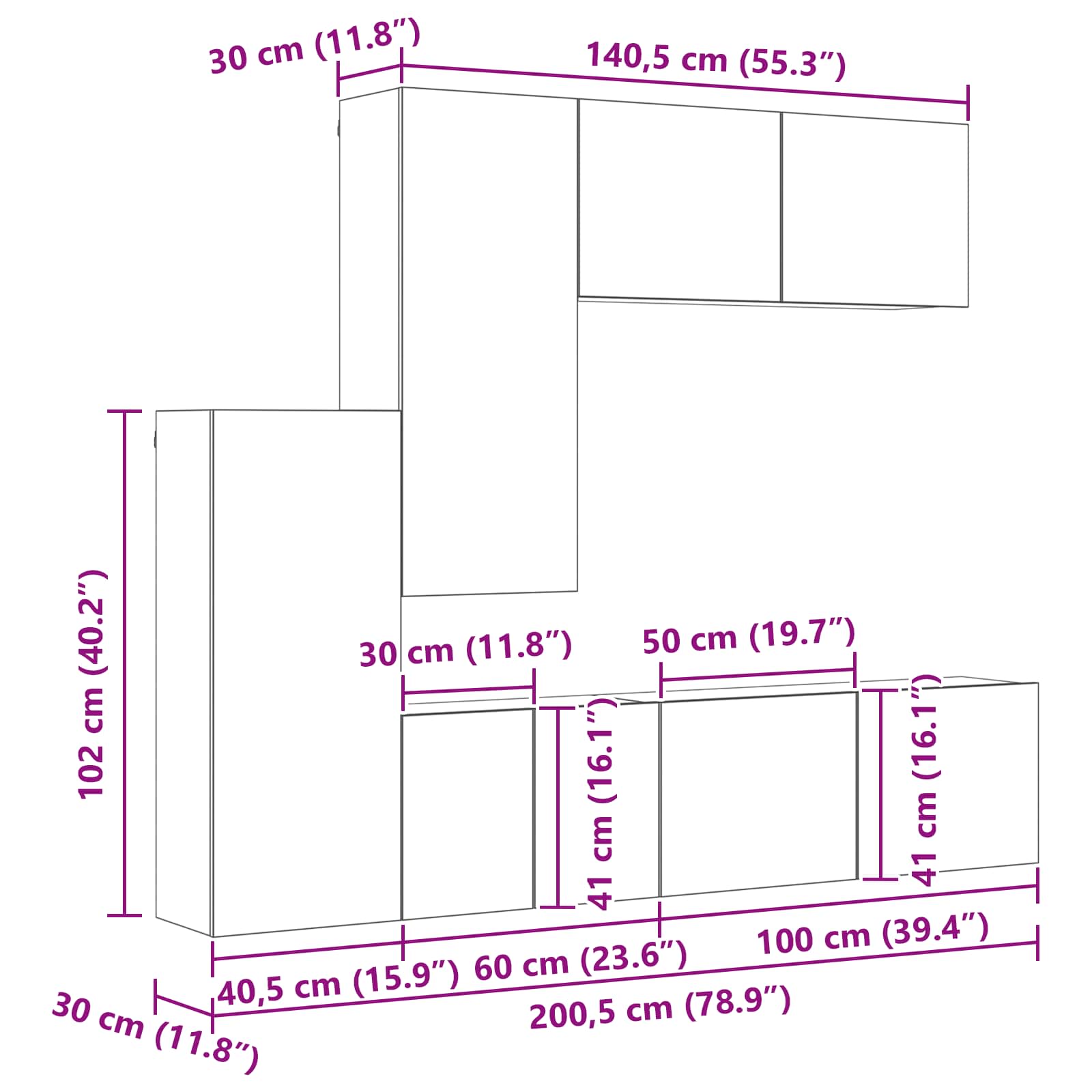 Unitate TV de Perete Pe perete 5 pcs Lemn Vechi Lemn compozit GartenMobel Dekor