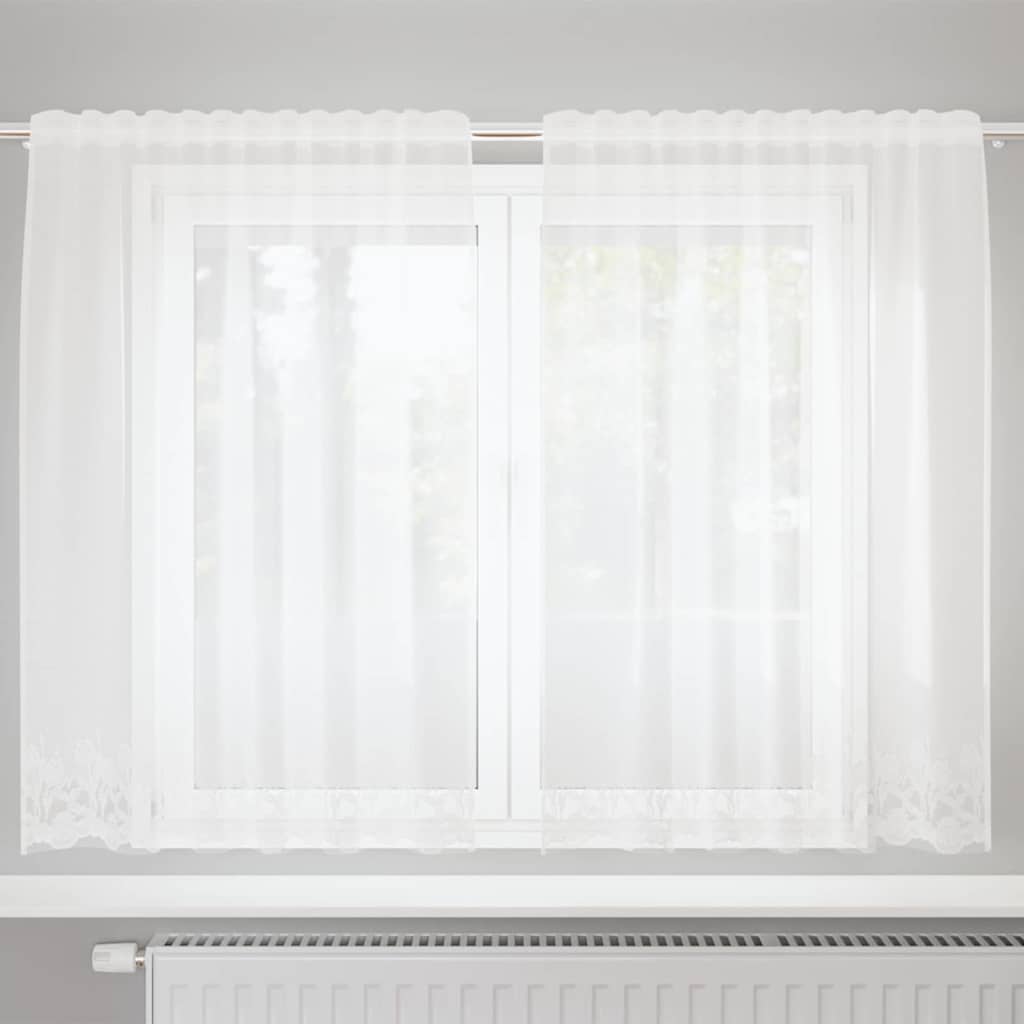 Cortină din Dantelă cu perdele Alb 150 x 160 cm Poliester GartenMobel Dekor