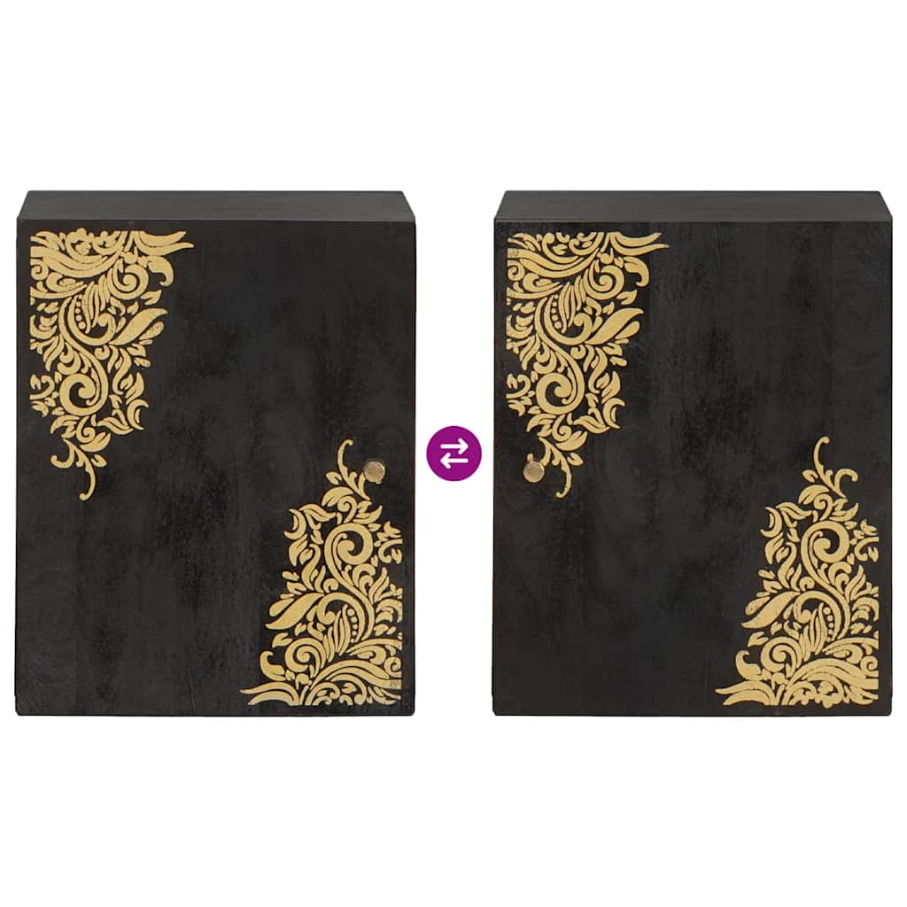 Dulap de perete Negru 38 x 33 x 48 cm Lemn de mango solid GartenMobel Dekor