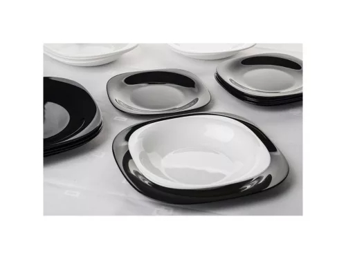 Set de veselă OPAL NOU pătrat, 19 piese – alb–negru Handy KitchenServ