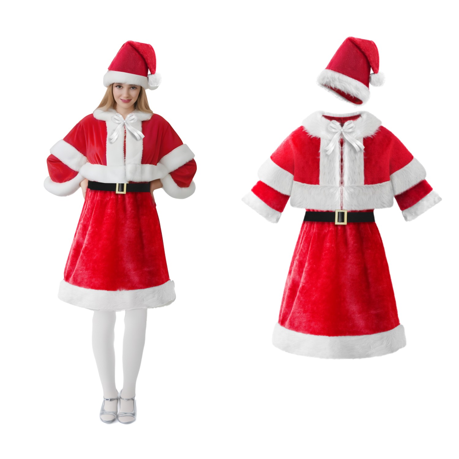 Costum dama Craciun cu rochie, pelerina, curea si caciula, marime universala, rosu Household NewTrend