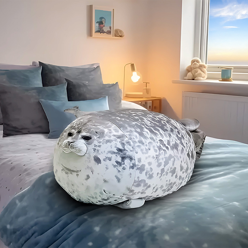 Foca de plus moale 60 cm, jucarie pufoasa pentru copii si adulti, pernuta decorativa gri Household NewTrend