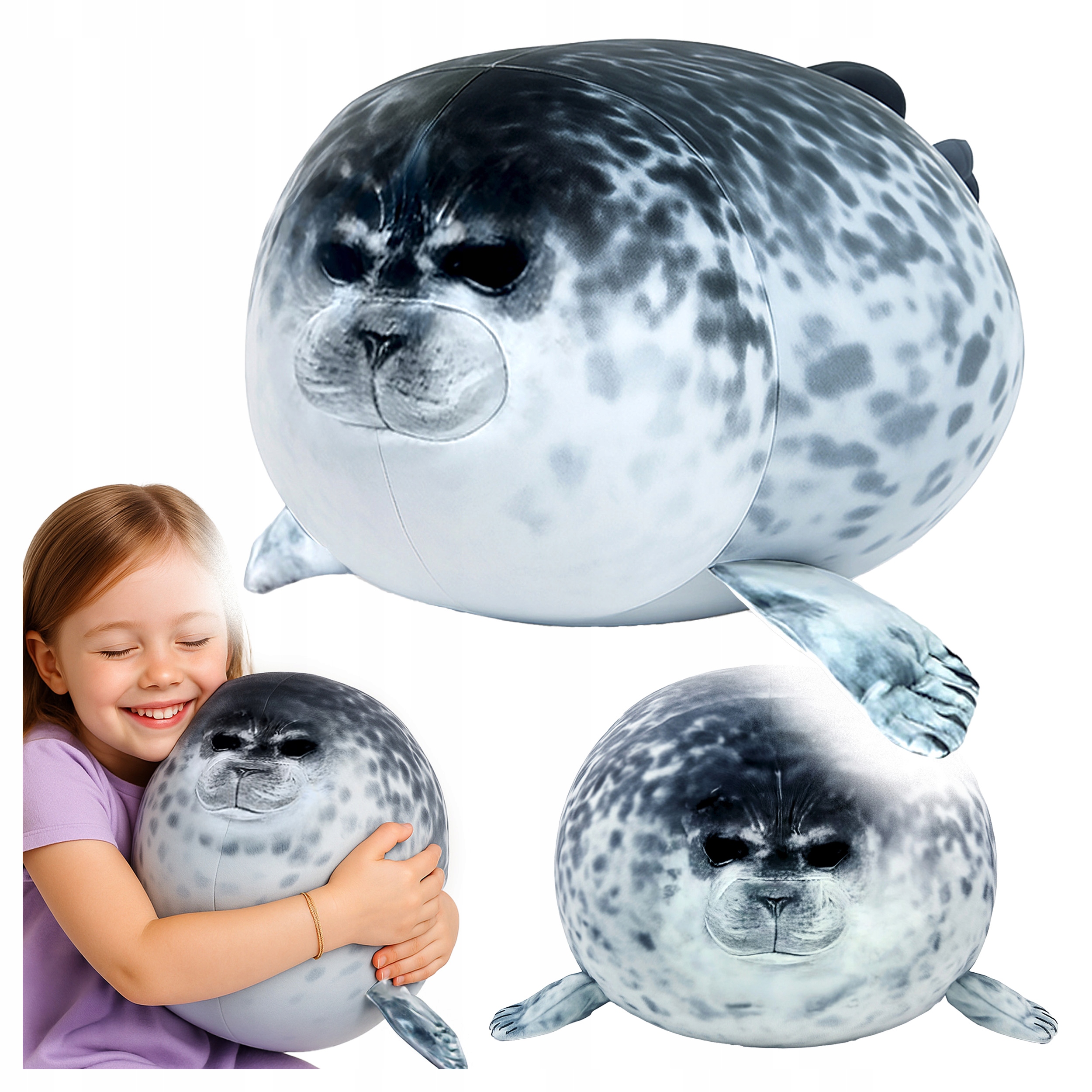 Foca de plus moale 60 cm, jucarie pufoasa pentru copii si adulti, pernuta decorativa gri Household NewTrend