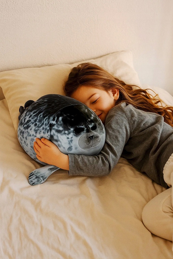 Foca de plus moale 60 cm, jucarie pufoasa pentru copii si adulti, pernuta decorativa gri Household NewTrend