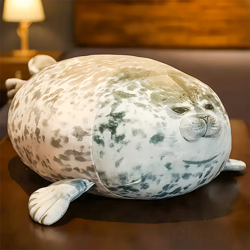 Foca de plus moale 60 cm, jucarie pufoasa pentru copii si adulti, pernuta decorativa gri Household NewTrend
