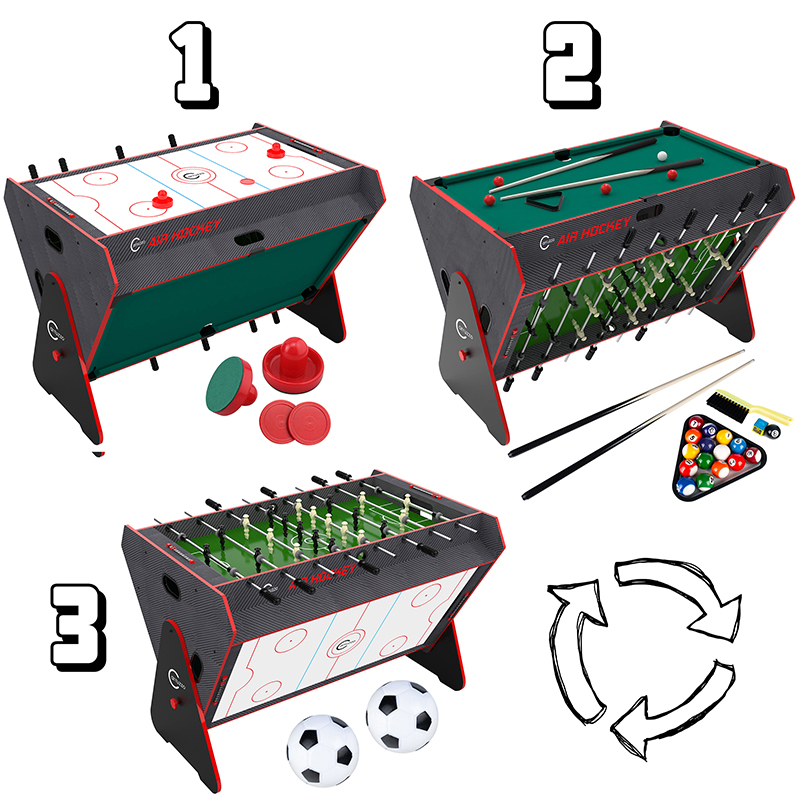 Masa de joc multifunctionala 3 in 1, fotbal, biliard si air hockey, 124x84x85 cm Household NewTrend