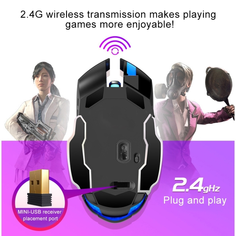 Mouse Nou pentru Gaming, E-Sports A4, 1600dpi, 6 Butoane, RGB, Negru, Wireless NewTechnology Media