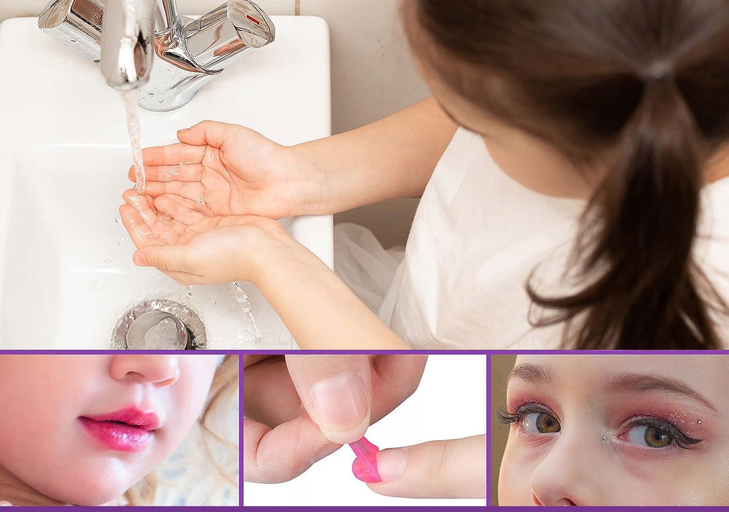 Trusa de machiaj pentru copii cu 3 niveluri, accesorii make-up si unghii, 17x12x14 cm, roz Household NewTrend