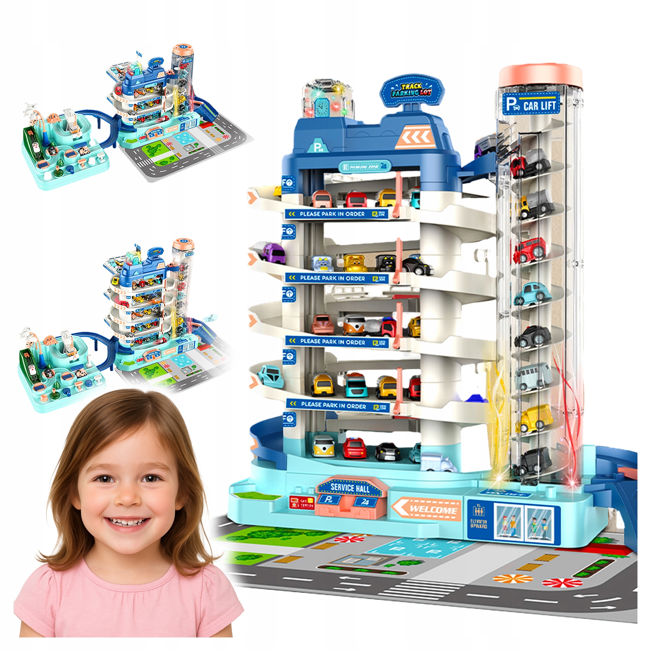 Garaj auto pentru copii cu parcare multipla, lift electric, masini incluse, cu pista, 30x30x25 cm Household NewTrend