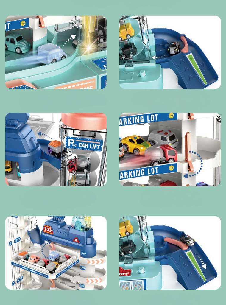 Garaj auto pentru copii cu parcare multipla, lift electric, masini incluse, cu pista, 30x30x25 cm Household NewTrend
