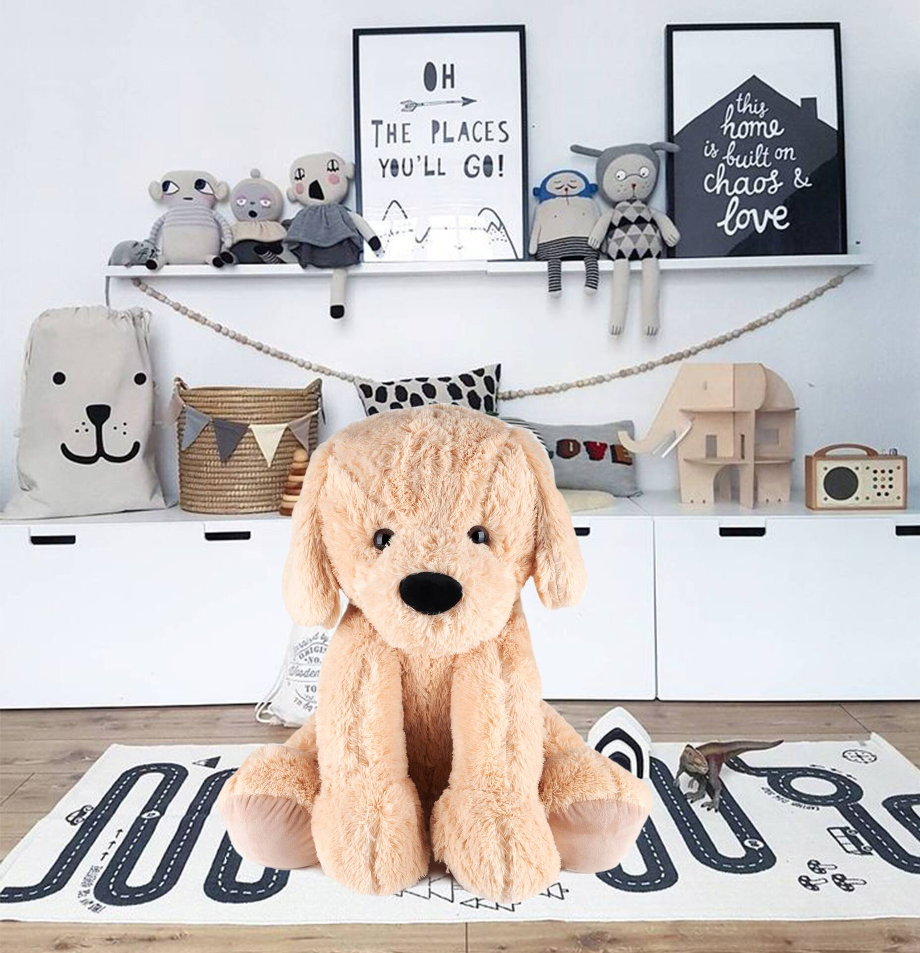 Jucarie plusata catel urias, foarte moale si pufoasa, 60x50 cm, maro Household NewTrend