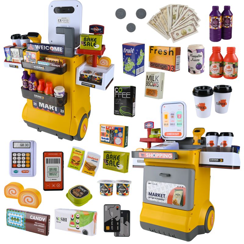 Set magazin pentru copii cu lada si roti, sunete, rafturi multiple, 48x30x58 cm, multicolor Household NewTrend