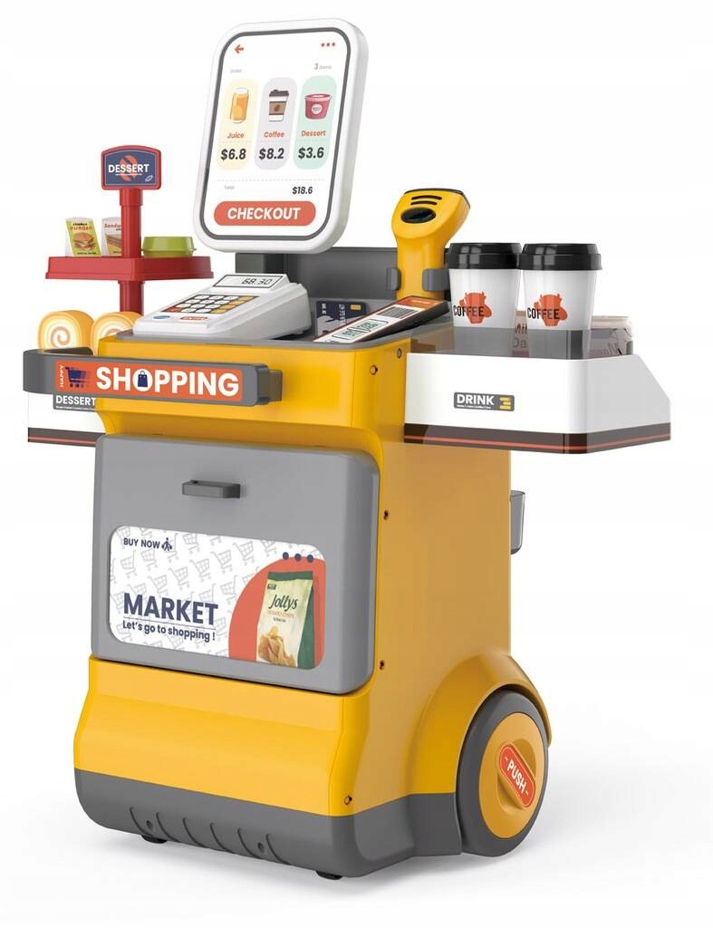 Set magazin pentru copii cu lada si roti, sunete, rafturi multiple, 48x30x58 cm, multicolor Household NewTrend