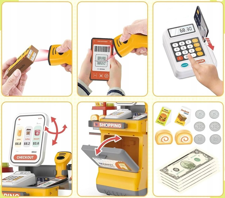 Set magazin pentru copii cu lada si roti, sunete, rafturi multiple, 48x30x58 cm, multicolor Household NewTrend