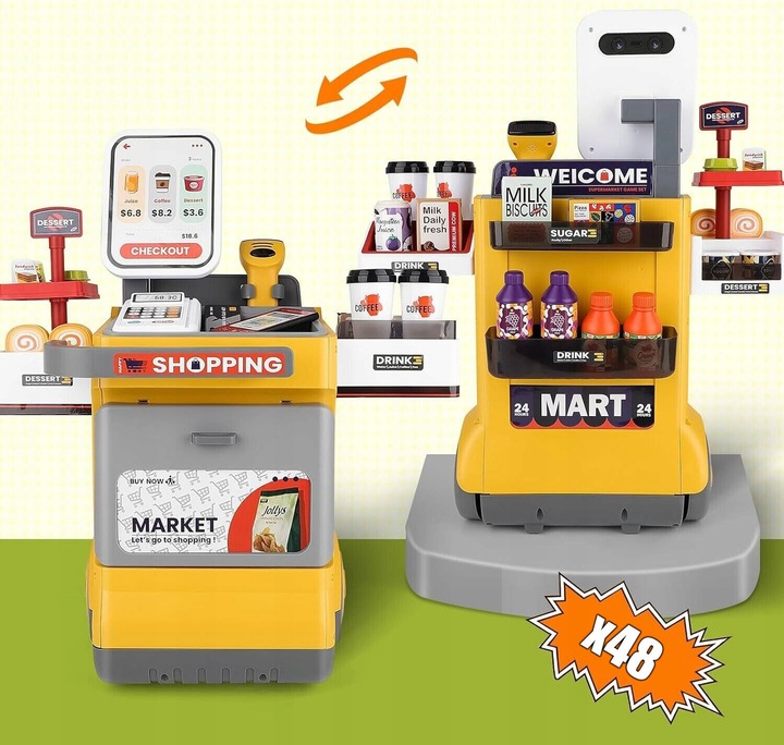 Set magazin pentru copii cu lada si roti, sunete, rafturi multiple, 48x30x58 cm, multicolor Household NewTrend