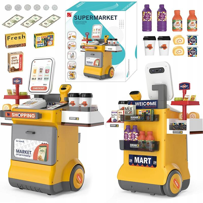 Set magazin pentru copii cu lada si roti, sunete, rafturi multiple, 48x30x58 cm, multicolor Household NewTrend