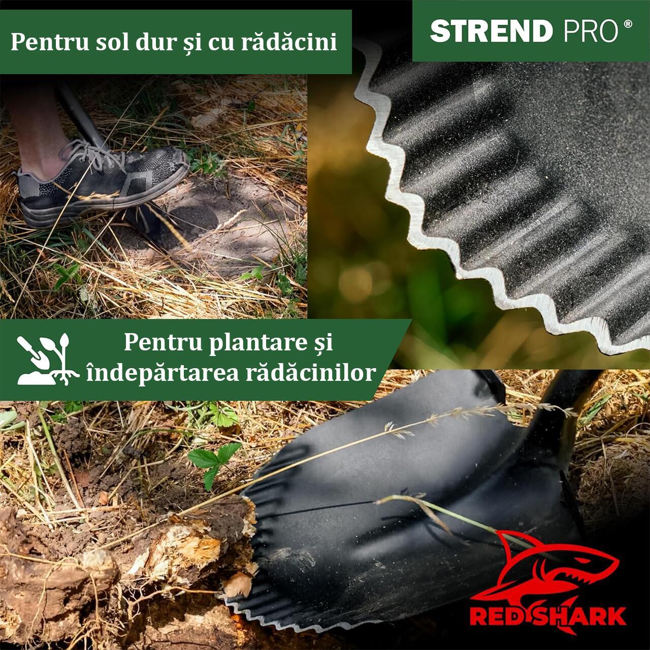 Set harlet, cazma, ascutit, margini zimtate, maner fibra sticla, 115 cm, cu manusi, RedShark GartenVIP DiyLine