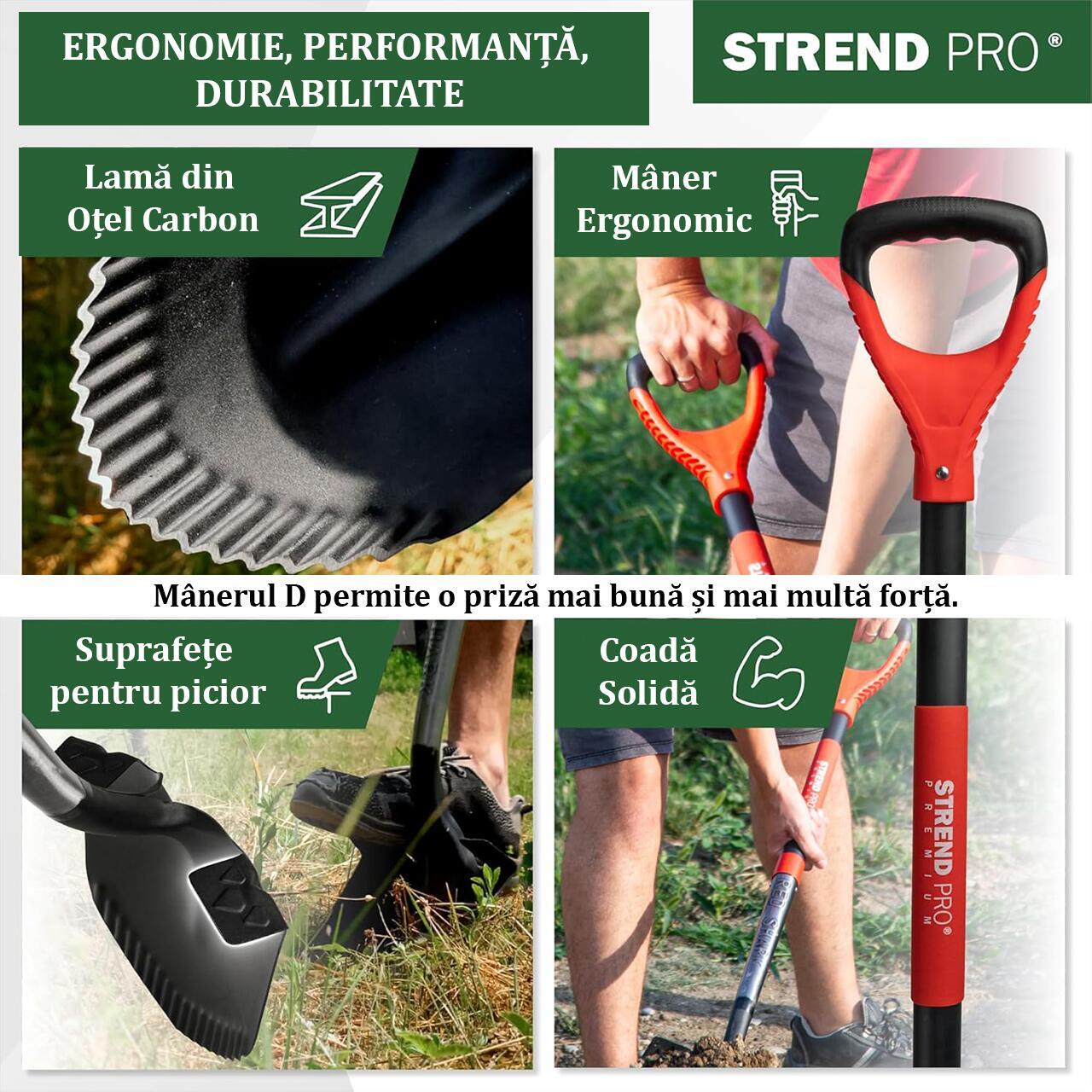 Set harlet, cazma, ascutit, margini zimtate, maner fibra sticla, 115 cm, cu manusi, RedShark GartenVIP DiyLine